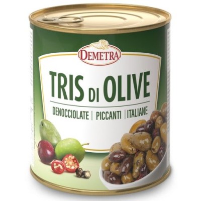 Olives of three types pitted spicy marinated, DEMETRA, 780 g / 420 g